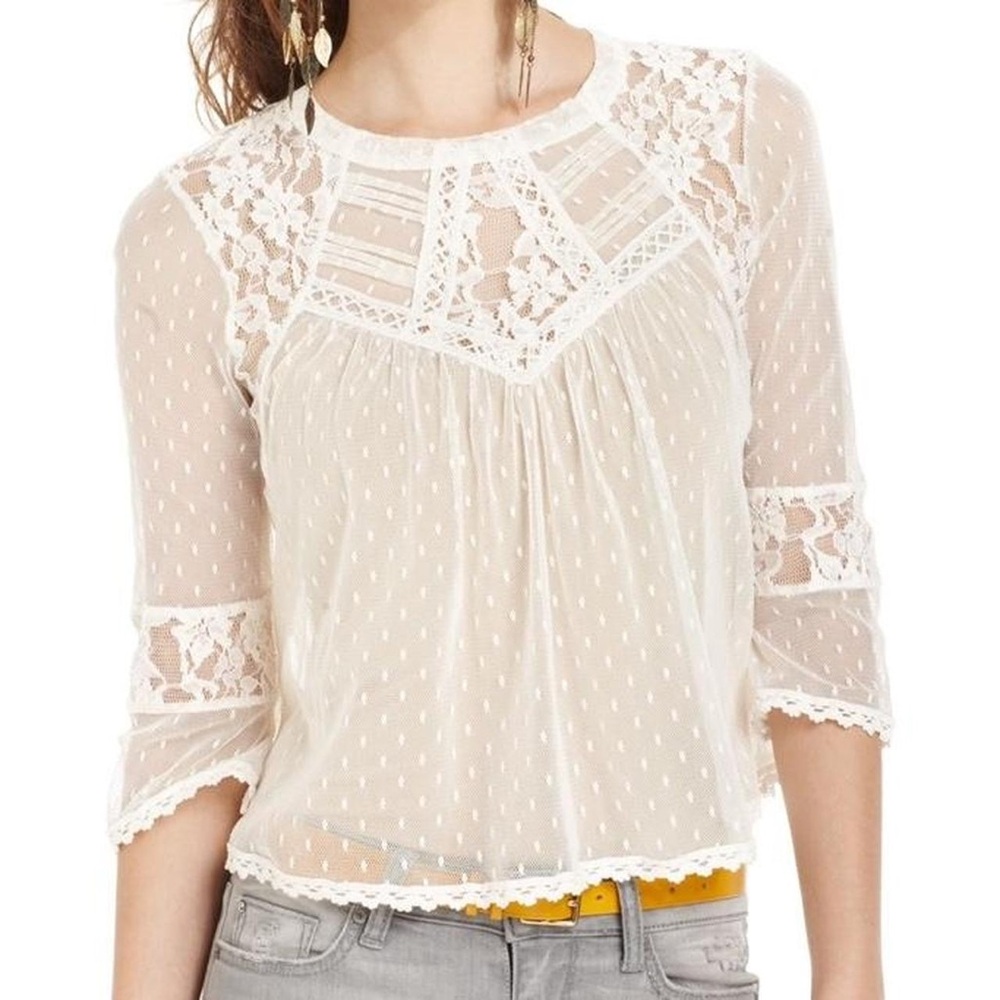 Free People Women's White and Cream Blouse